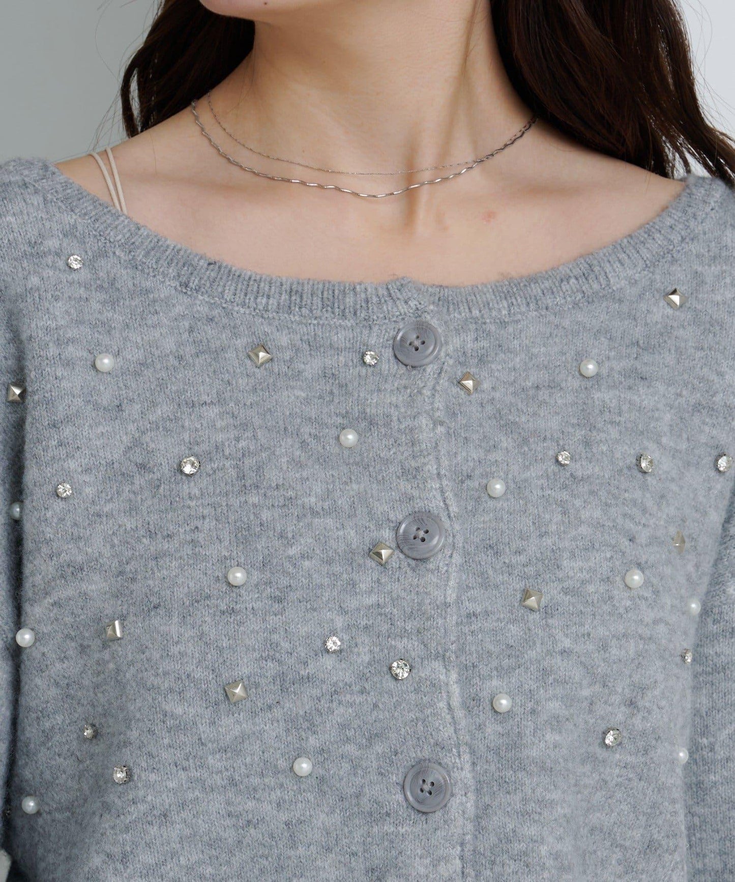 拼色珠飾針織開衫