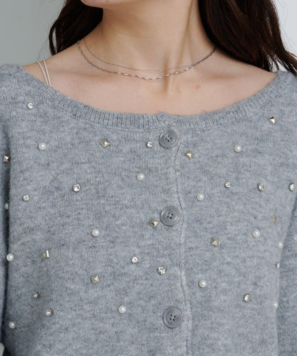 拼色珠飾針織開衫