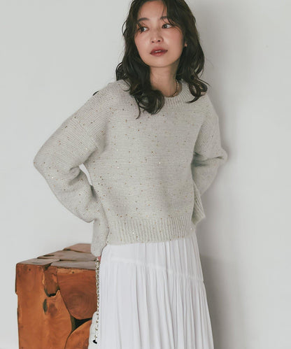 スパンコールモヘアボートネックニット