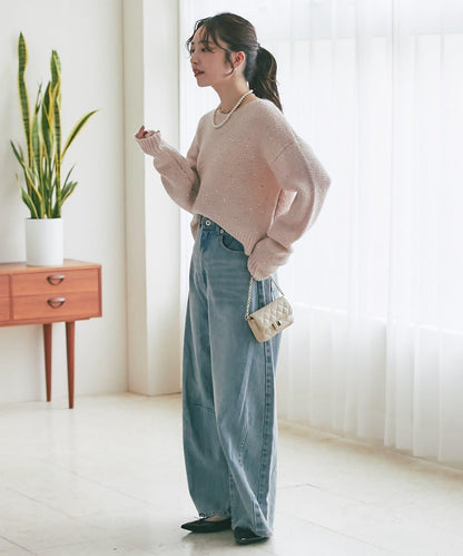 スパンコールモヘアボートネックニット