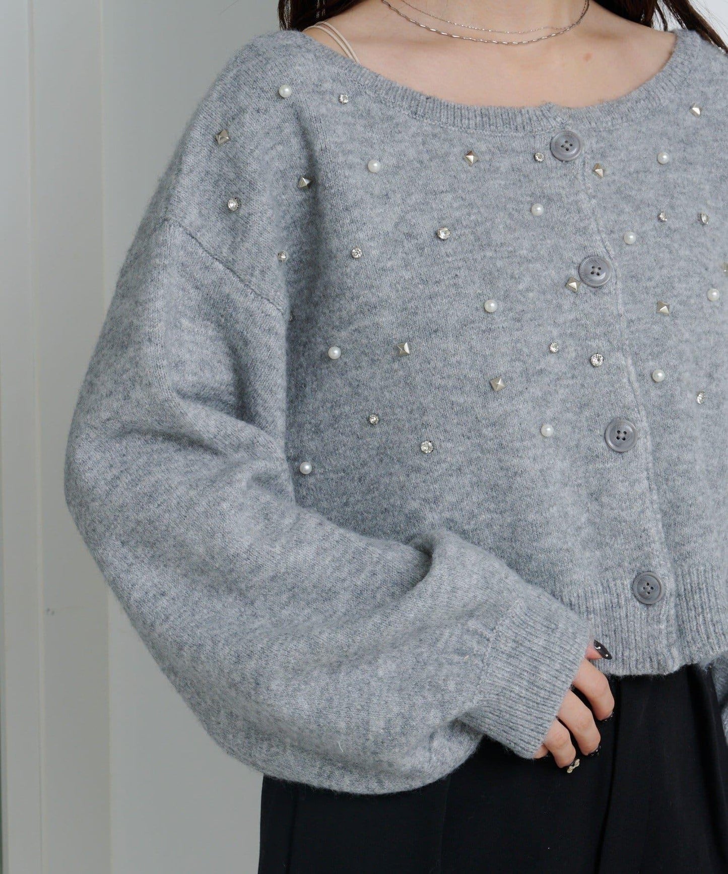 拼色珠飾針織開衫