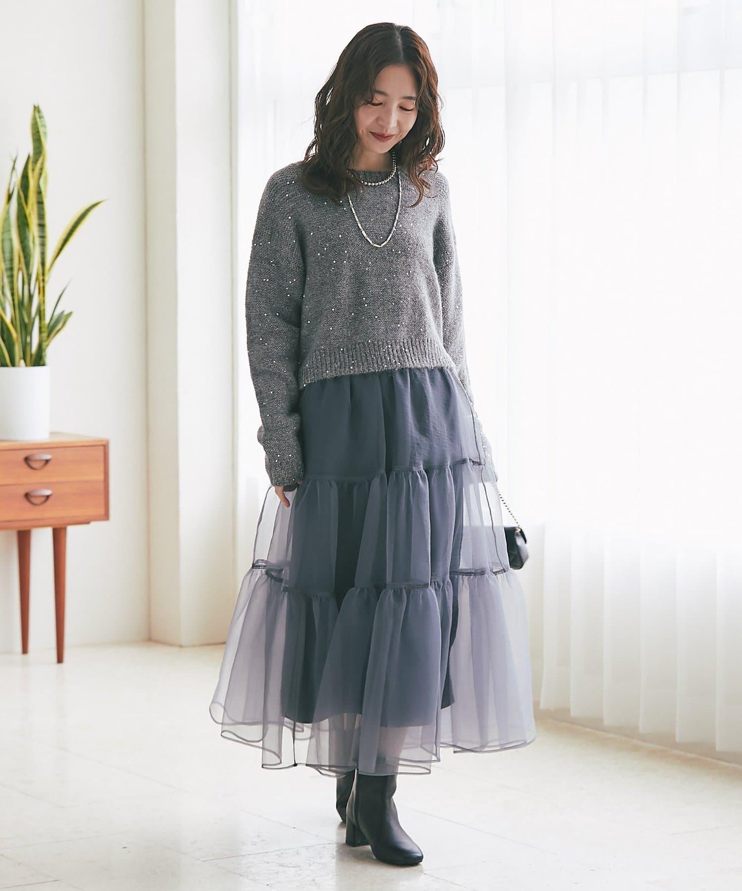 スパンコールモヘアボートネックニット