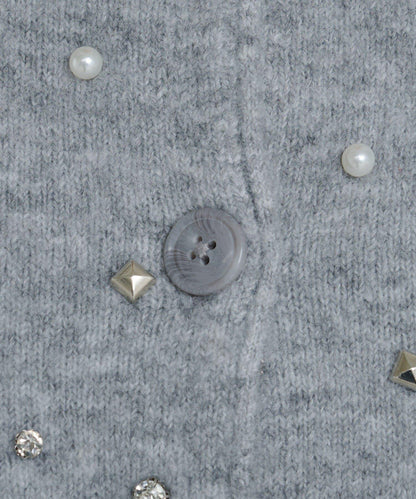 拼色珠飾針織開衫