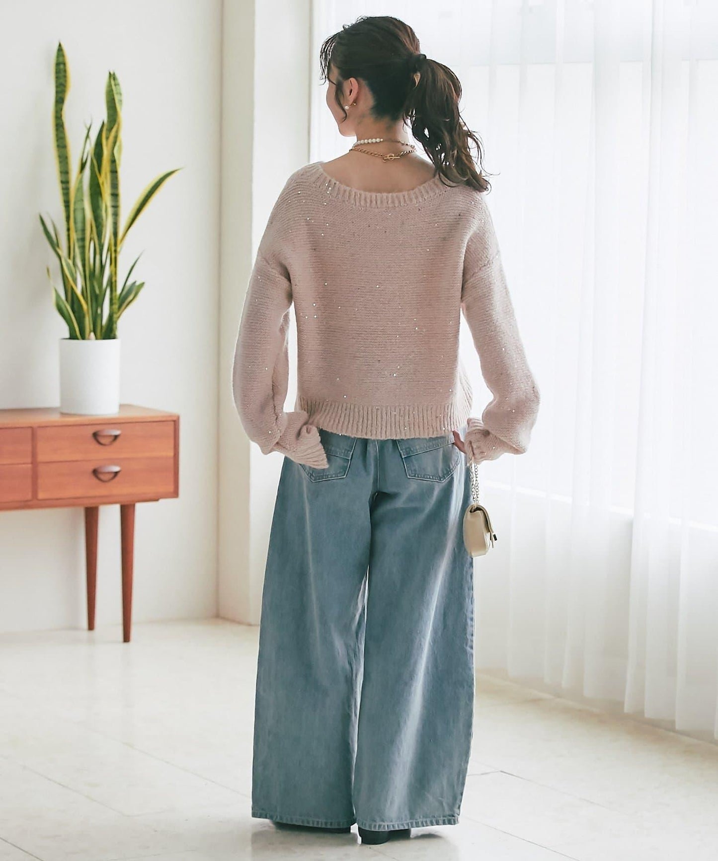 スパンコールモヘアボートネックニット