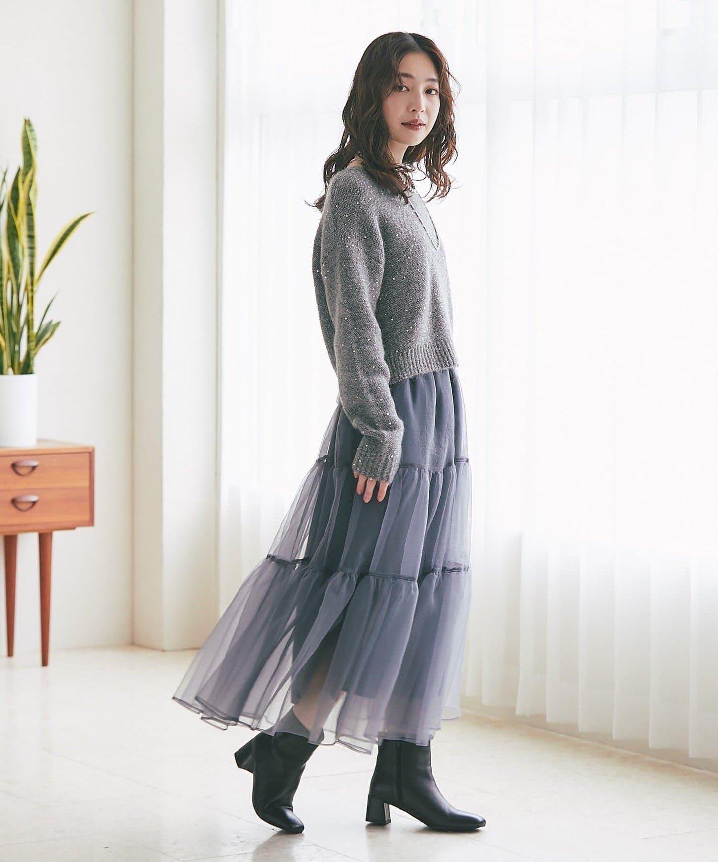 スパンコールモヘアボートネックニット