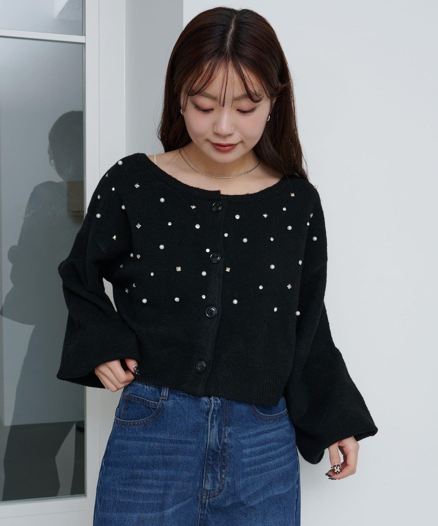 拼色珠飾針織開衫