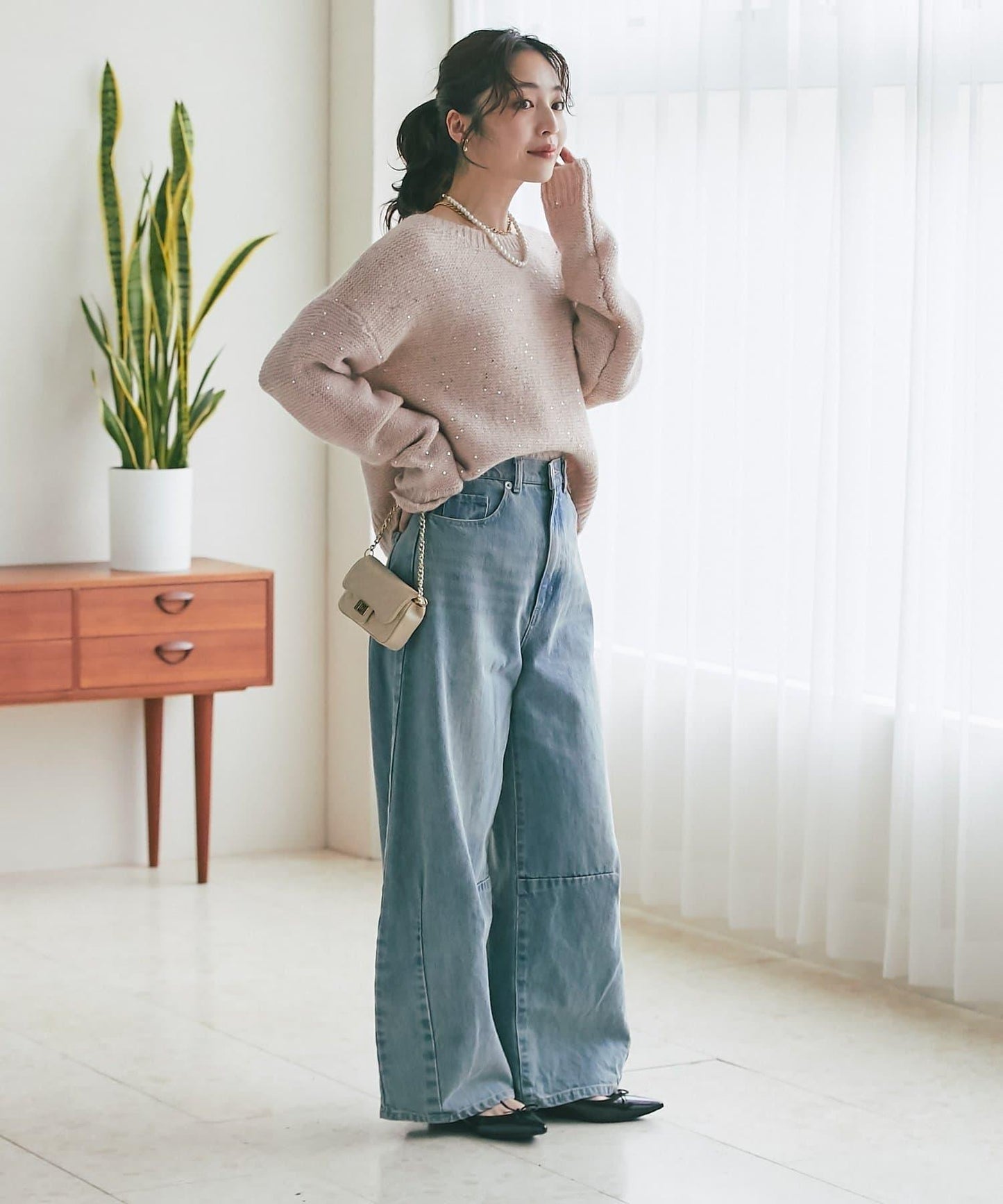 スパンコールモヘアボートネックニット