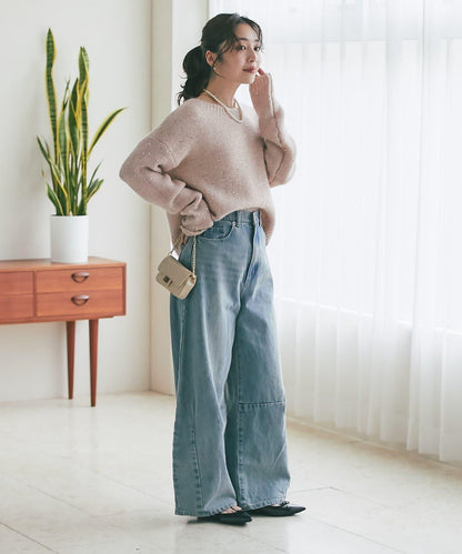 スパンコールモヘアボートネックニット