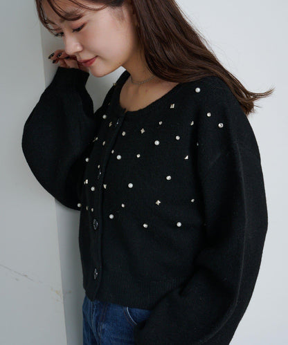拼色珠飾針織開衫