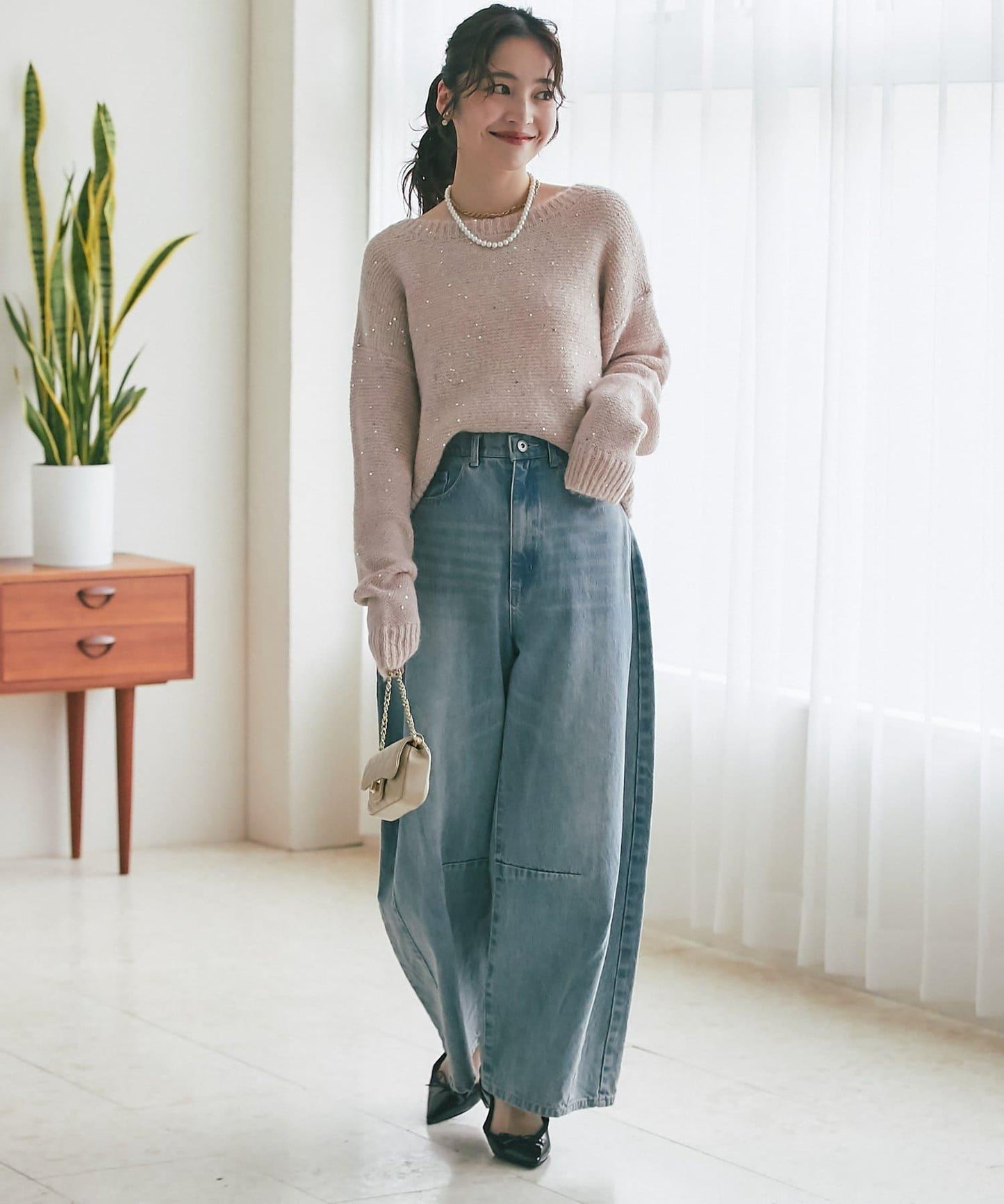 スパンコールモヘアボートネックニット