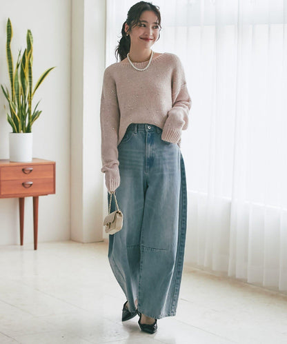 スパンコールモヘアボートネックニット