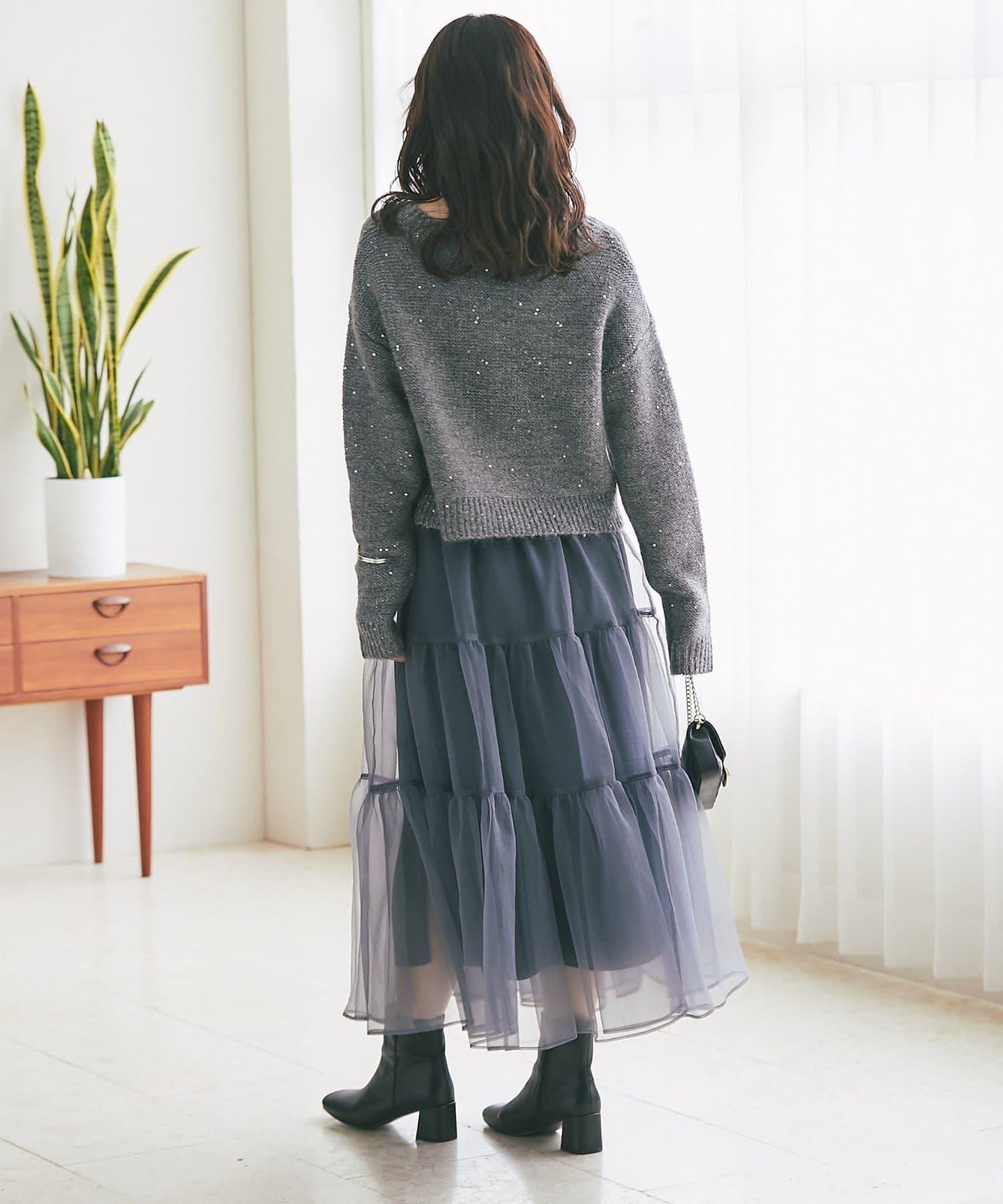 スパンコールモヘアボートネックニット