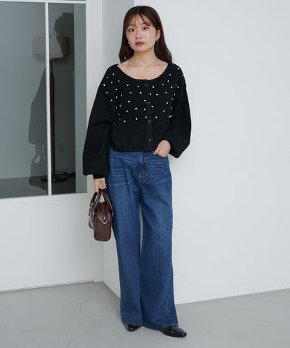 拼色珠飾針織開衫