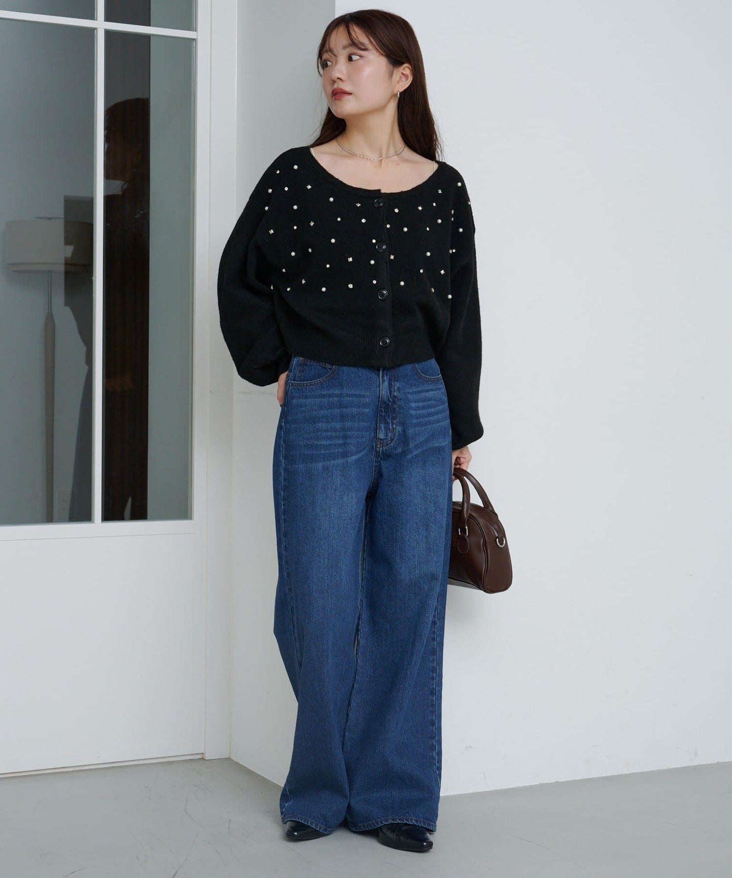 拼色珠飾針織開衫