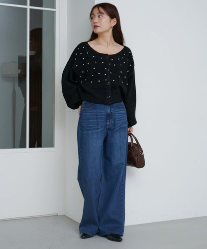 拼色珠飾針織開衫