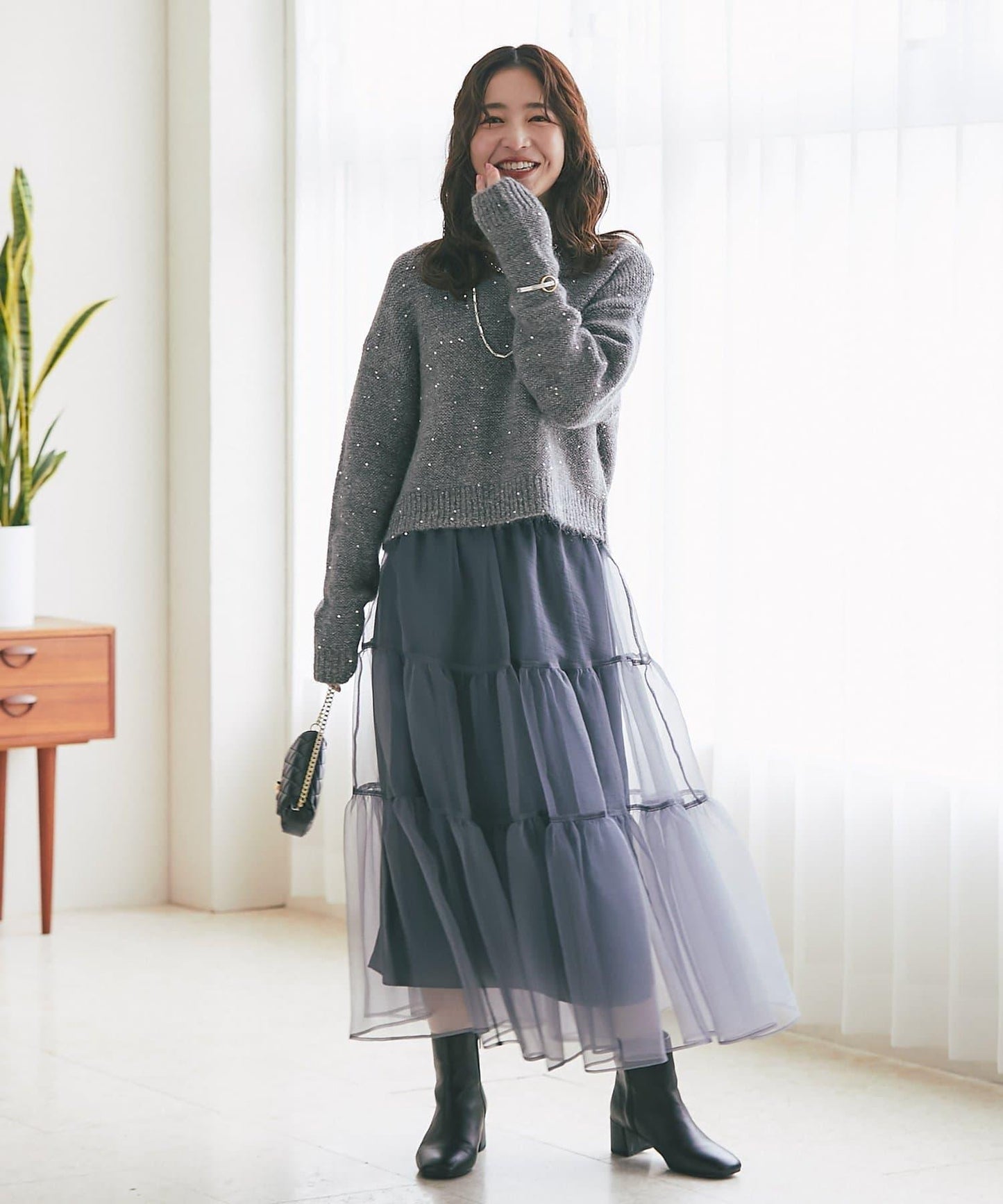 スパンコールモヘアボートネックニット