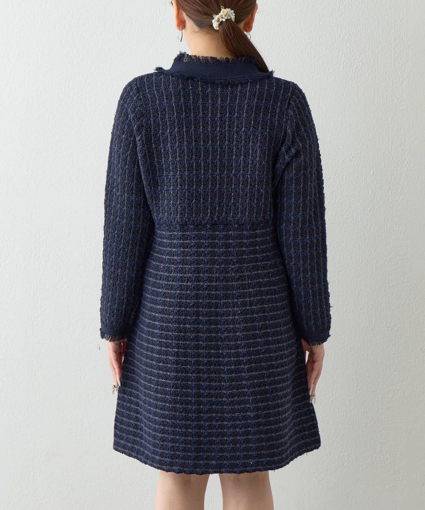 ファンシーツイードニットミニワンピース