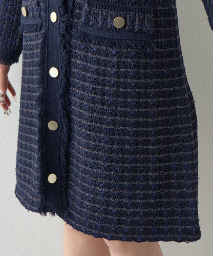 ファンシーツイードニットミニワンピース