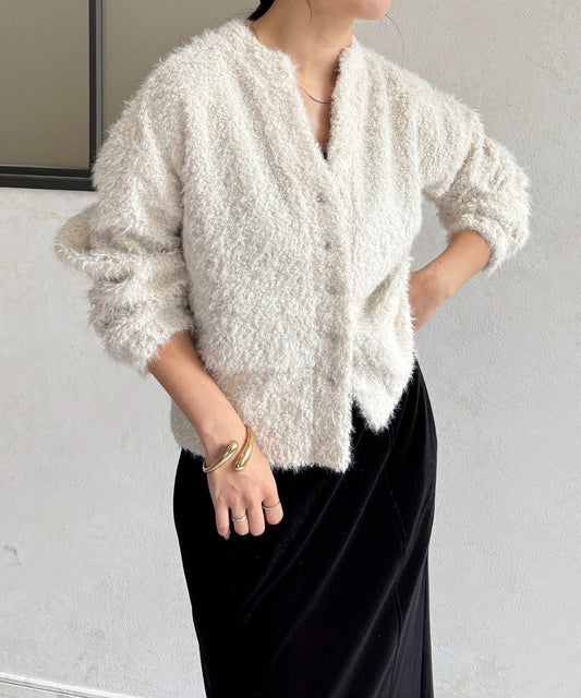 V領剪裁絨面開衫