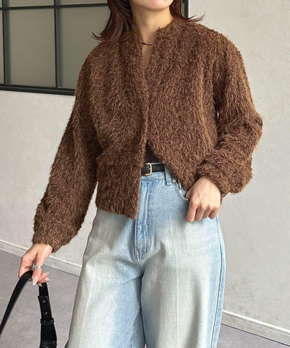 V領剪裁絨面開衫