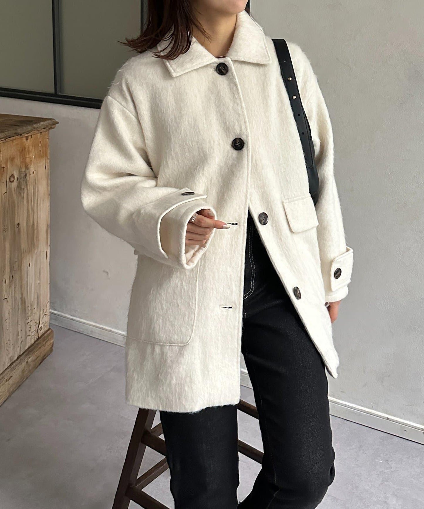 翻領長毛中長款大衣