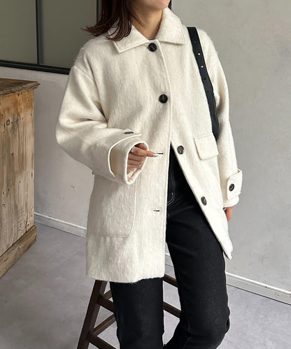 翻領長毛中長款大衣