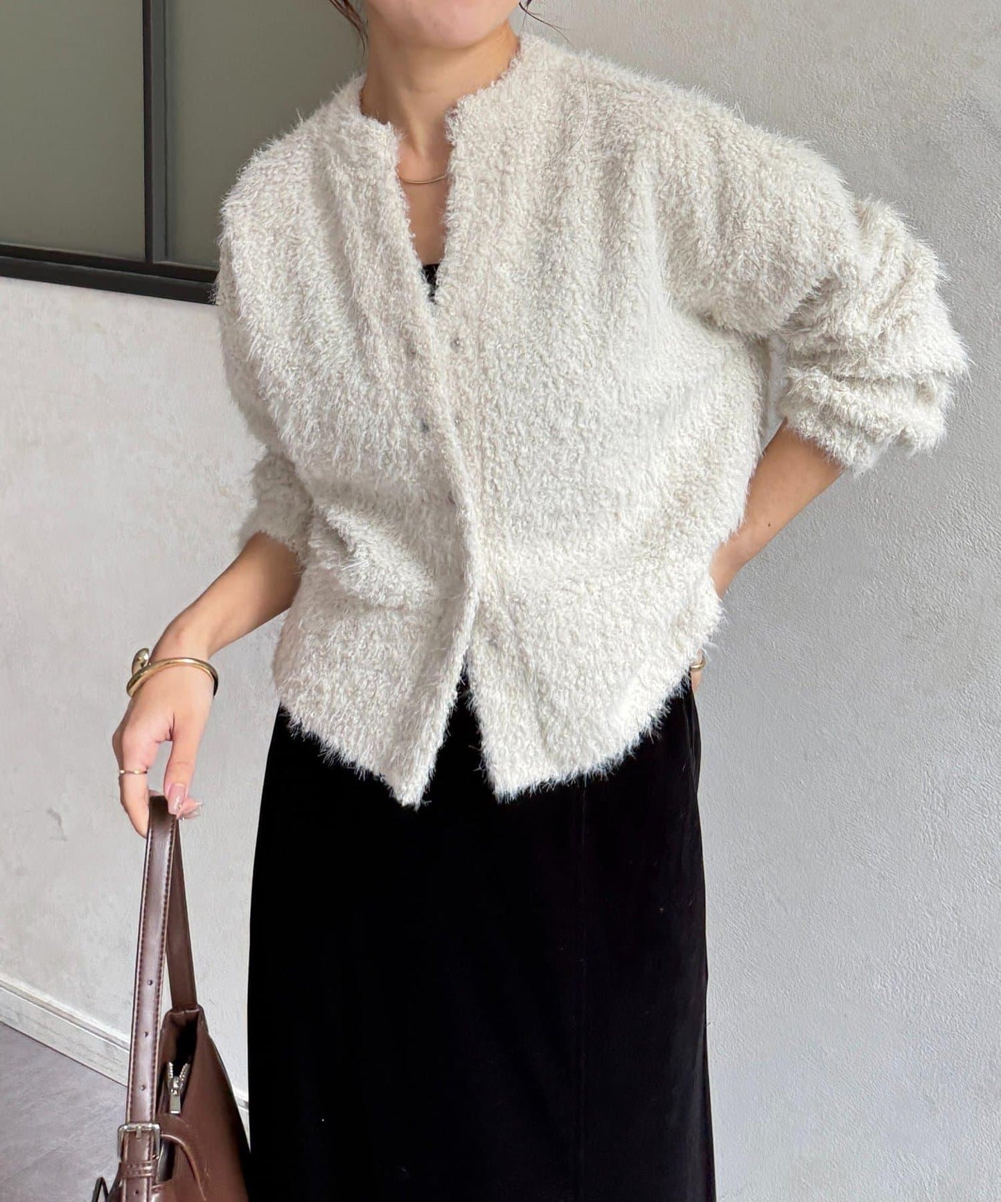 V領剪裁絨面開衫