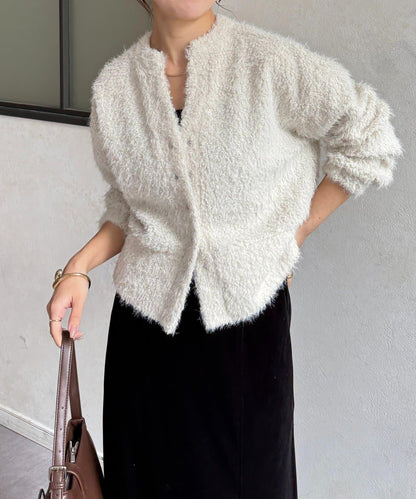 V領剪裁絨面開衫
