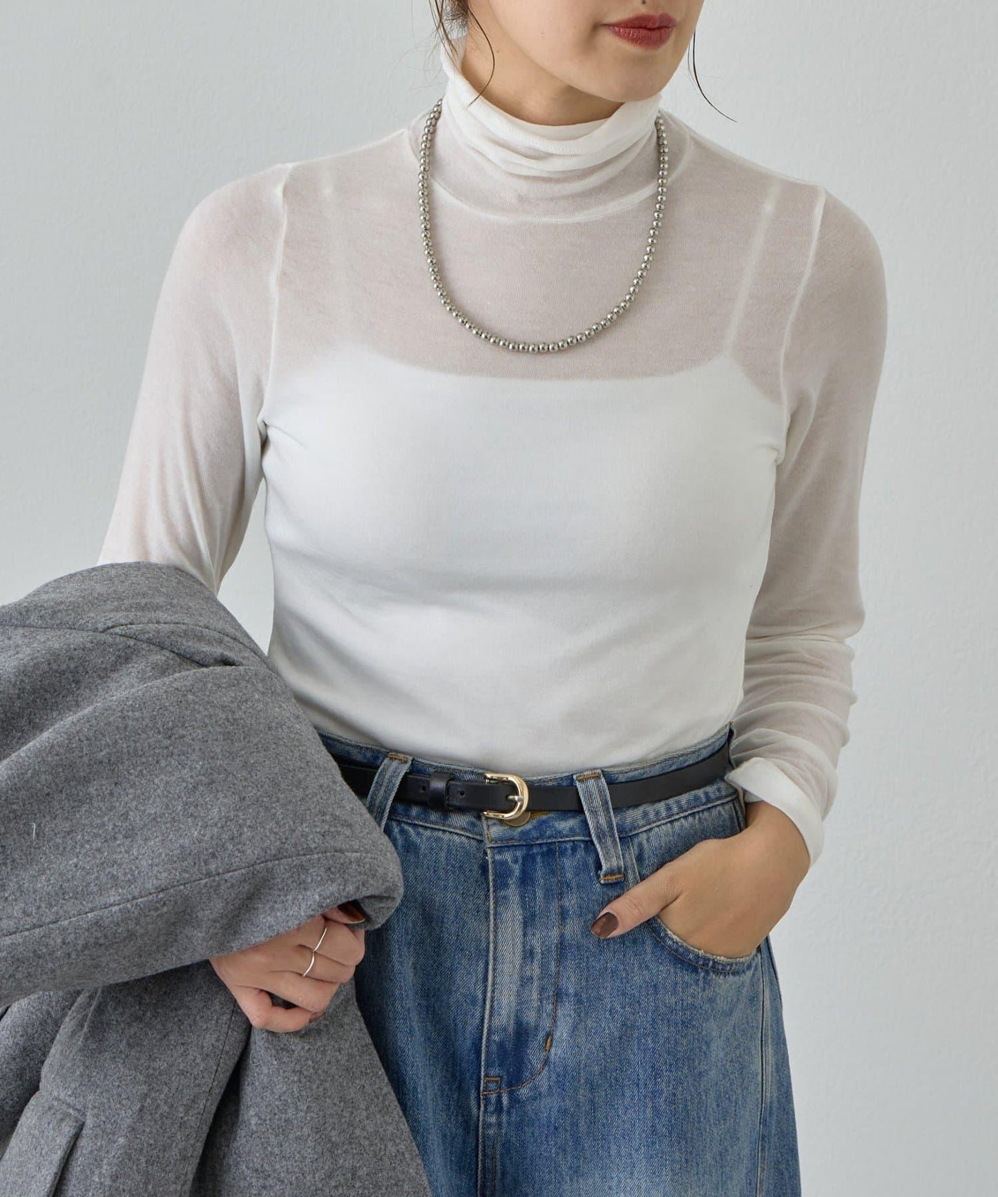 透視高領針織衫