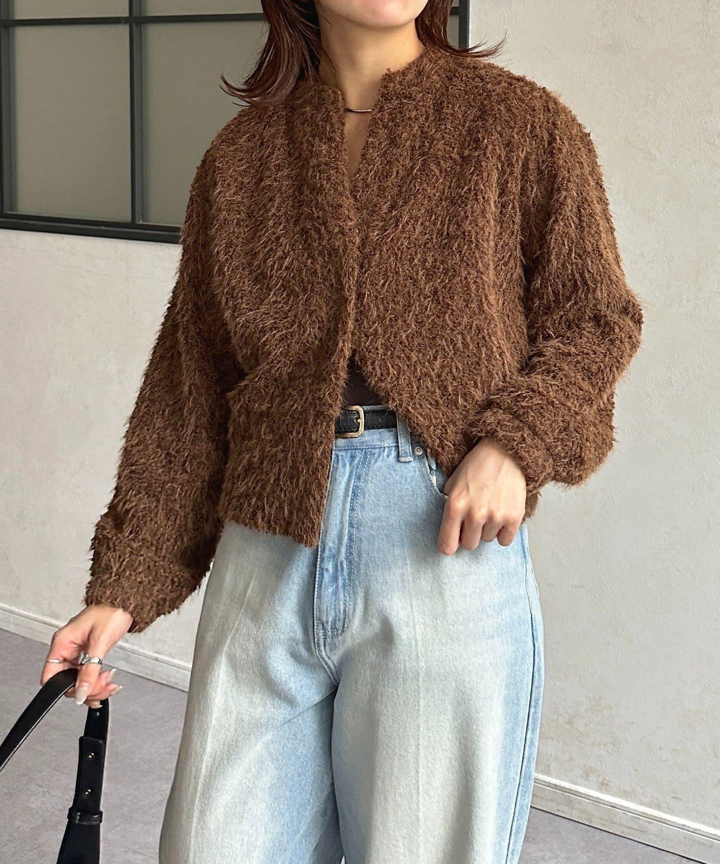 V領剪裁絨面開衫