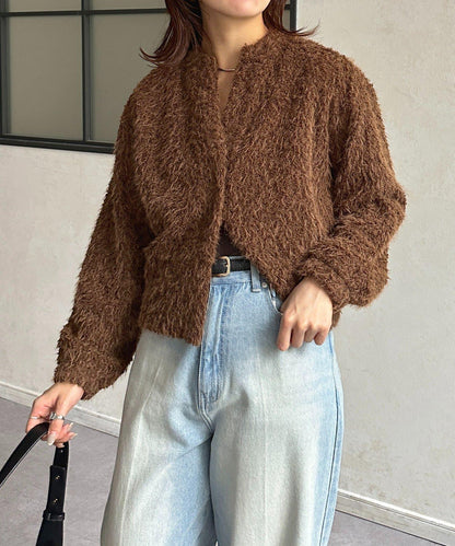 V領剪裁絨面開衫