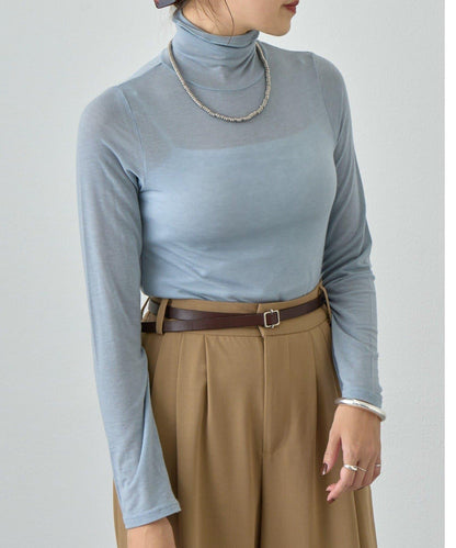 透視高領針織衫