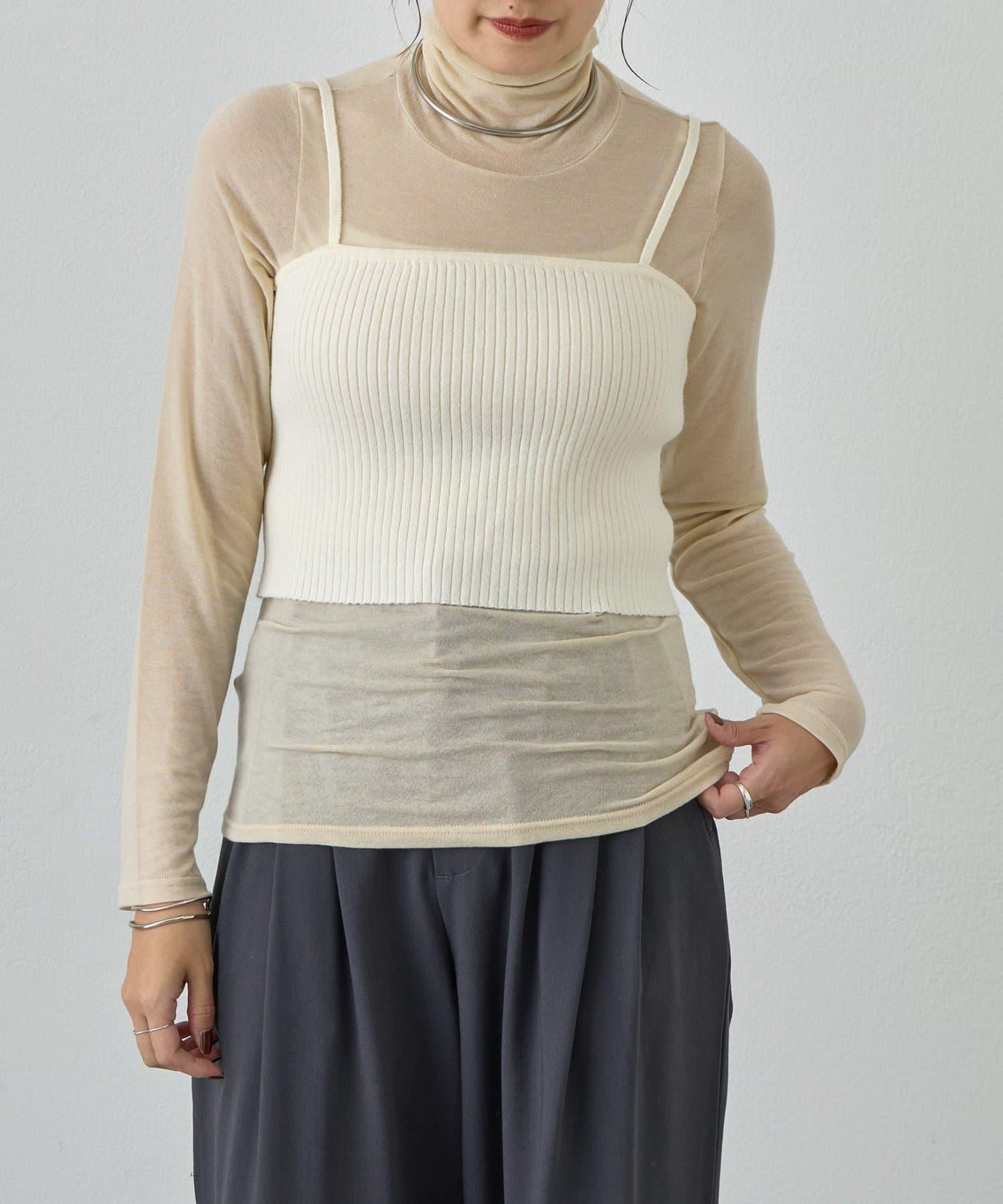 透視高領針織衫