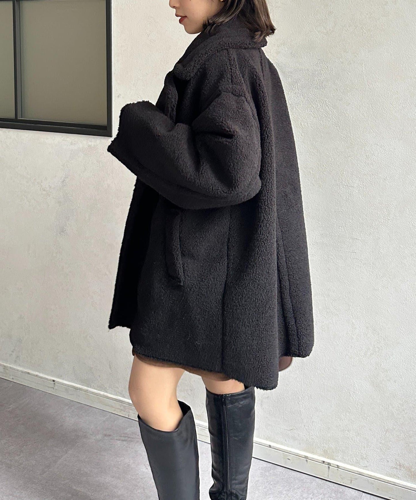 F羊羔絨中長款雙排扣大衣