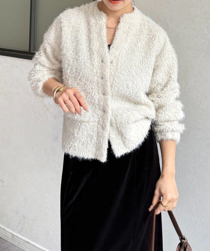 V領剪裁絨面開衫