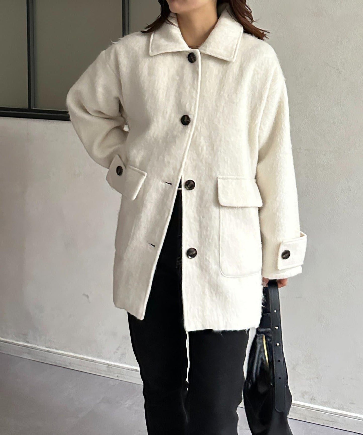 翻領長毛中長款大衣