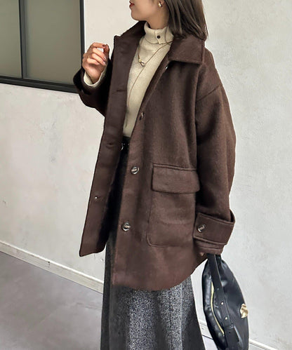 翻領長毛中長款大衣