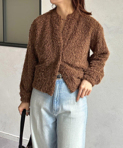 V領剪裁絨面開衫