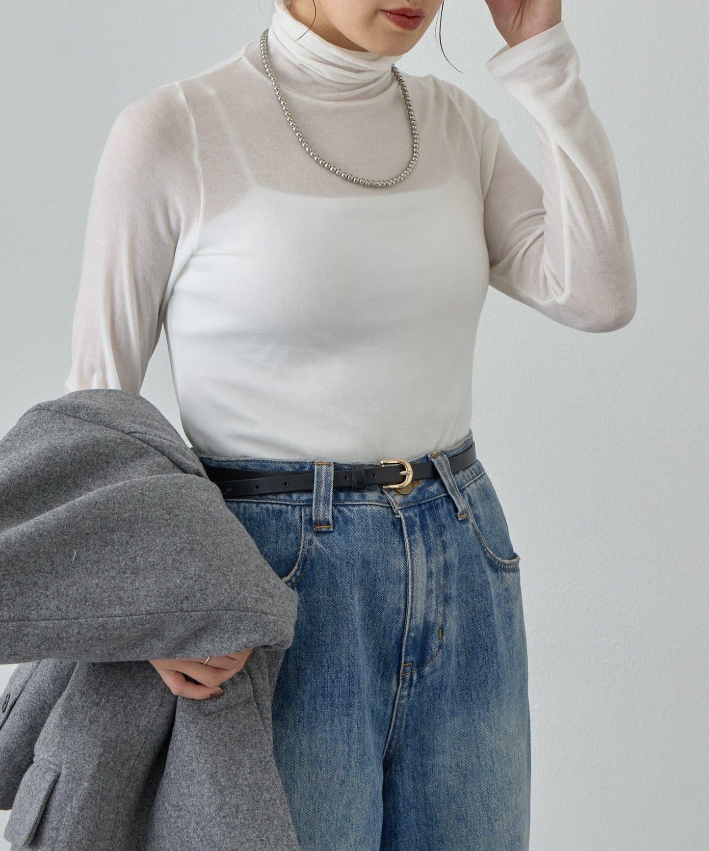 透視高領針織衫