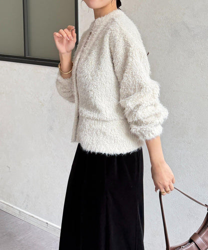 V領剪裁絨面開衫