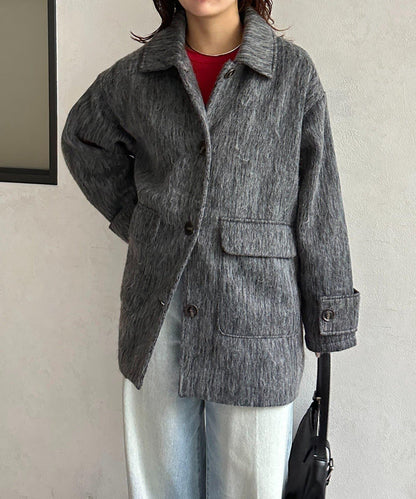 翻領長毛中長款大衣