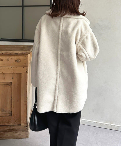 F羊羔絨中長款雙排扣大衣