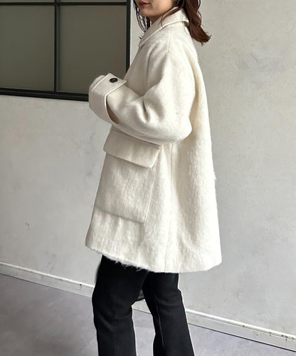 翻領長毛中長款大衣