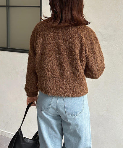 V領剪裁絨面開衫