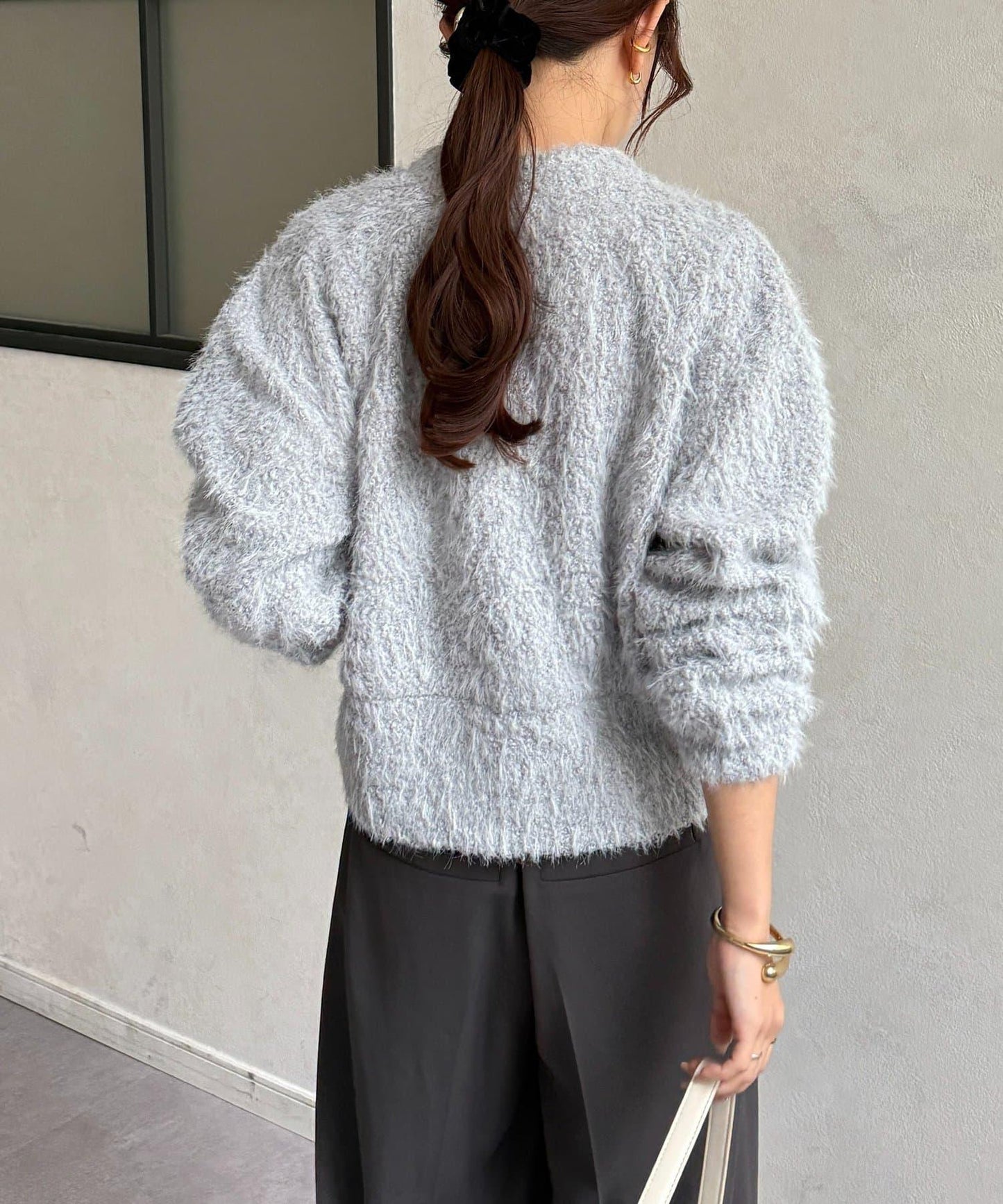 V領剪裁絨面開衫