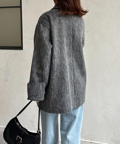 翻領長毛中長款大衣