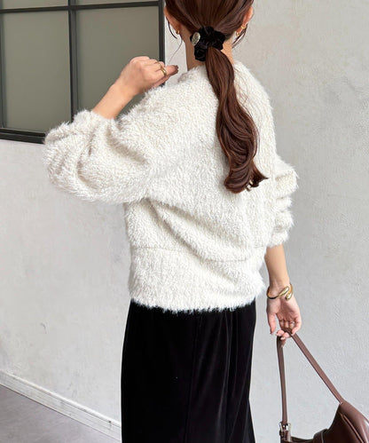 V領剪裁絨面開衫