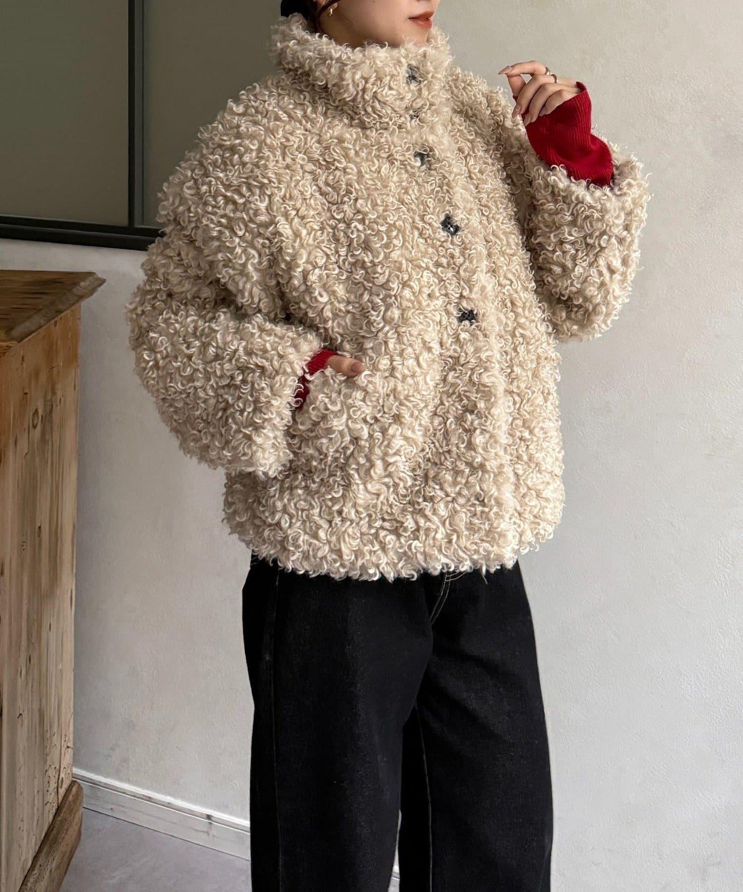 貴賓犬毛中長款夾克