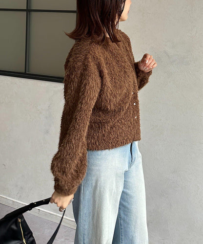 V領剪裁絨面開衫