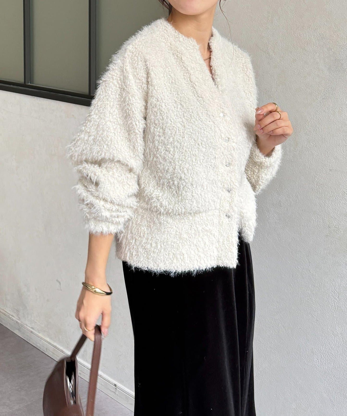 V領剪裁絨面開衫